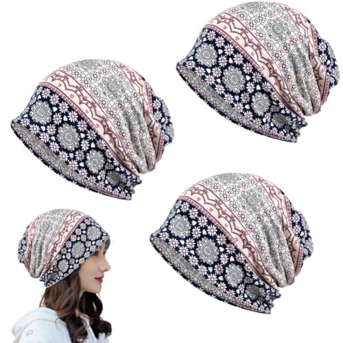PALAY® Hijab Caps for Women Slouchy Beanie Floral Print Head Scarf Chemo Fashion Stretch Soft Hip-Hop Skull Dwarf Hats for Teen Girls 3 PCS PALAY® Hijab Caps for Women Slouchy Beanie Floral Print Head Scarf Chemo Fashion Stretch Soft Hip-Hop Skull Dwarf Hats for Teen Girls 3 PCS